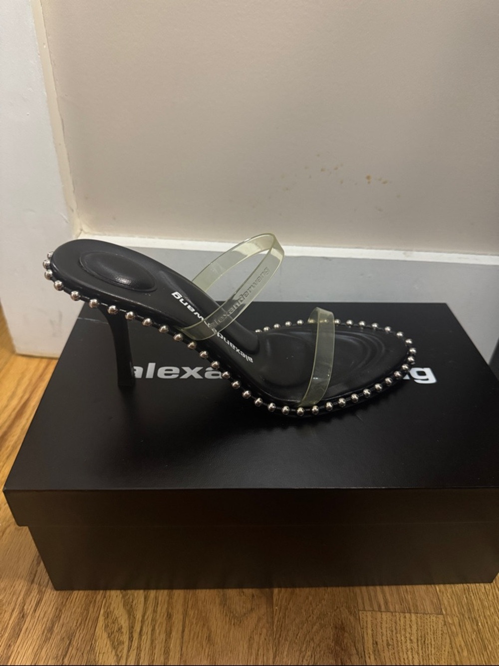 Alexander Wang Black Heeled Sandals with Clear Straps and Silver Studs - Picture 4 of 6